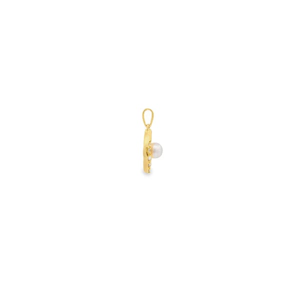 14K Yellow Gold .20ct Diamond 5mm White Freshwater Pearl Pendant 19x8mm
