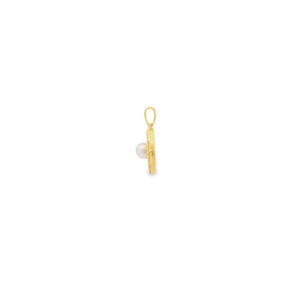 14K Yellow Gold .20ct Diamond 5mm White Freshwater Pearl Pendant 19x8mm