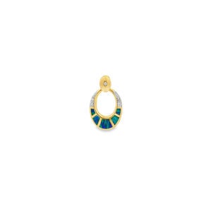 14KY Estate Opal Inlay .06ct Dia Oval Pendant 27x16