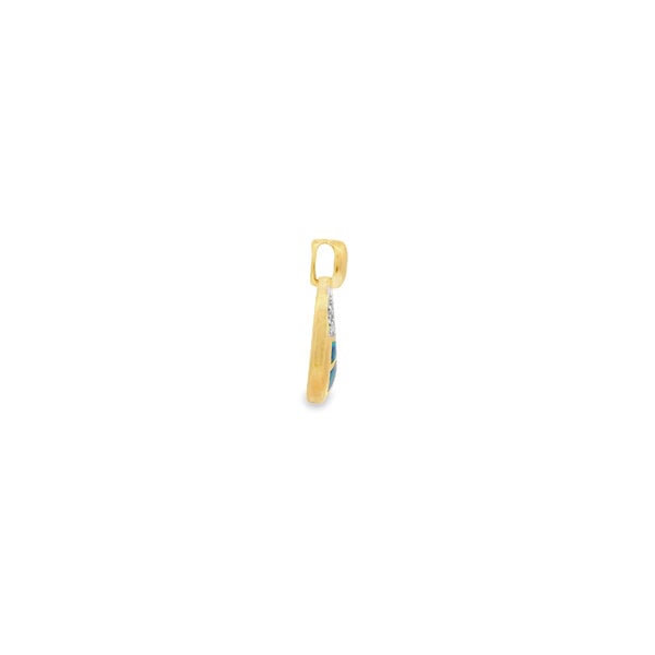 14K Yellow Gold Estate Opal Inlay .06ct Diamond Oval Pendant 27x16