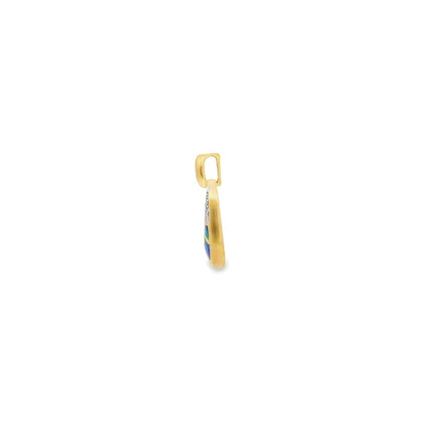14K Yellow Gold Estate Opal Inlay .06ct Diamond Oval Pendant 27x16