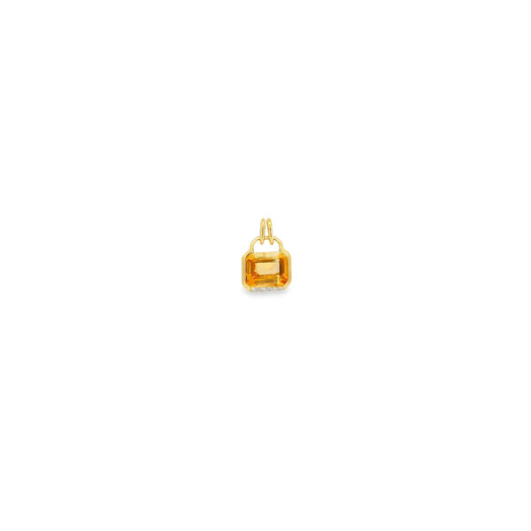 14K Yellow Gold 2ct East to West Square Citrine .03ct Diamond Pendant 14x10mm