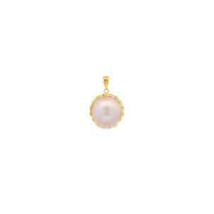 18KY Estate 15.5mm Mabe Pearl Woven Edge Pendant 28x19mm
