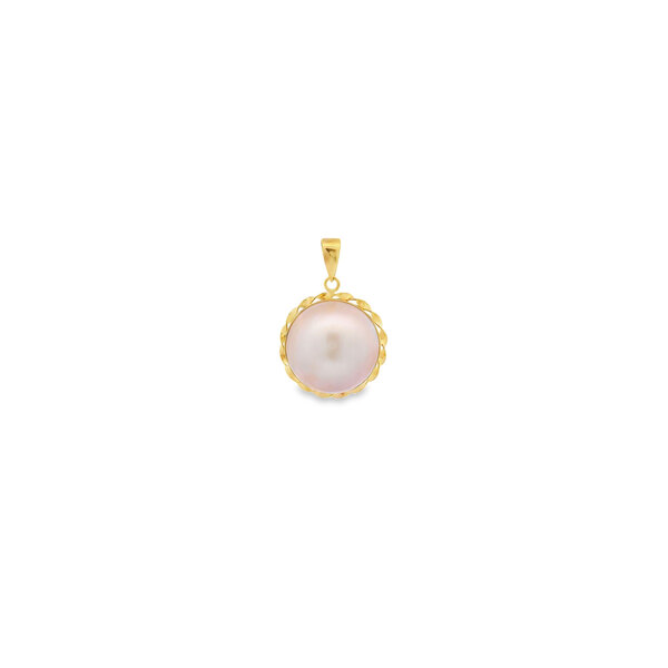 18K Yellow Gold Estate 15.5mm Mabe Pearl Woven Edge Pendant 28x19mm