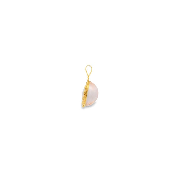 18K Yellow Gold Estate 15.5mm Mabe Pearl Woven Edge Pendant 28x19mm