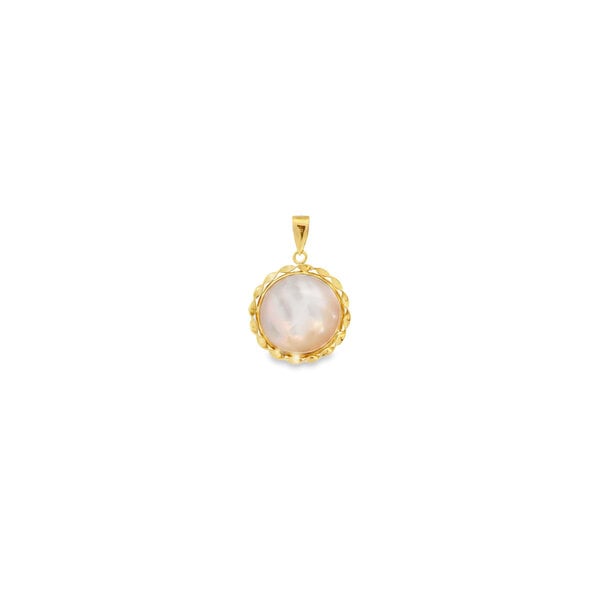 18K Yellow Gold Estate 15.5mm Mabe Pearl Woven Edge Pendant 28x19mm