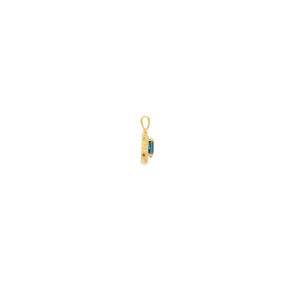 10K Yellow Gold .65ct Oval London Blue Topaz .22ct Diamond Halo Pendant 16x9mm
