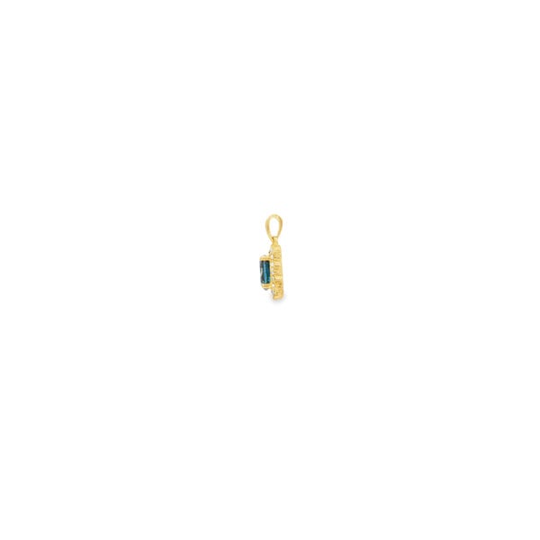 10K Yellow Gold .65ct Oval London Blue Topaz .22ct Diamond Halo Pendant 16x9mm