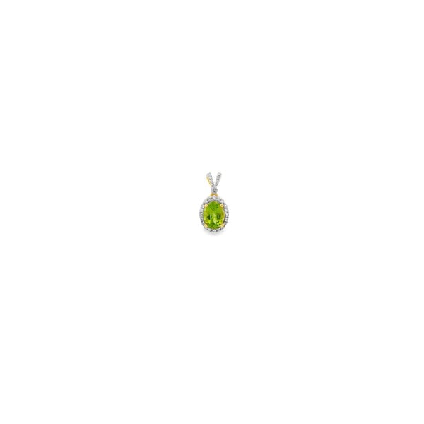 10K Yellow Gold 1.20ct Oval Peridot .17ct Diamond Halo Pendant 12x9mm