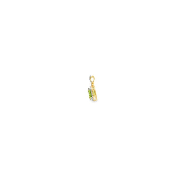 10K Yellow Gold 1.20ct Oval Peridot .17ct Diamond Halo Pendant 12x9mm