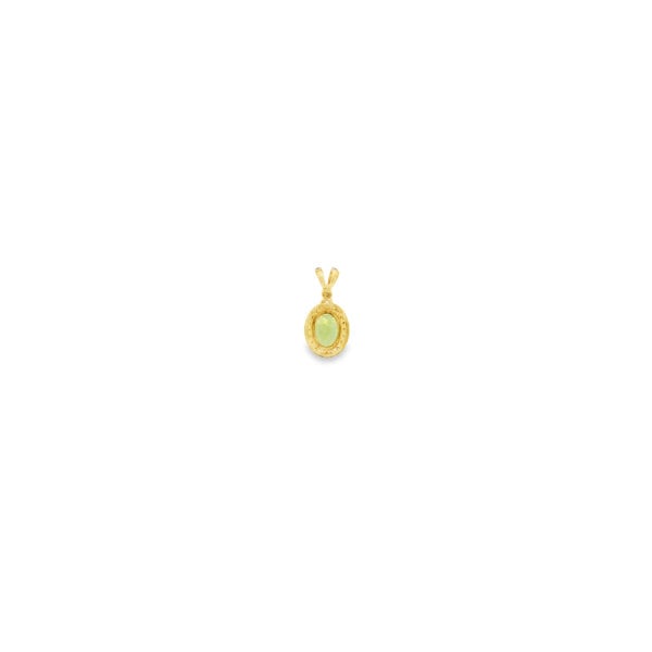 10K Yellow Gold 1.20ct Oval Peridot .17ct Diamond Halo Pendant 12x9mm
