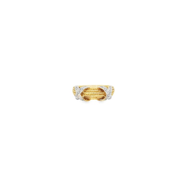 14K Yellow and White Gold Estate .15ct Diamond Rope & X Style 8mm Band Sz 7.75