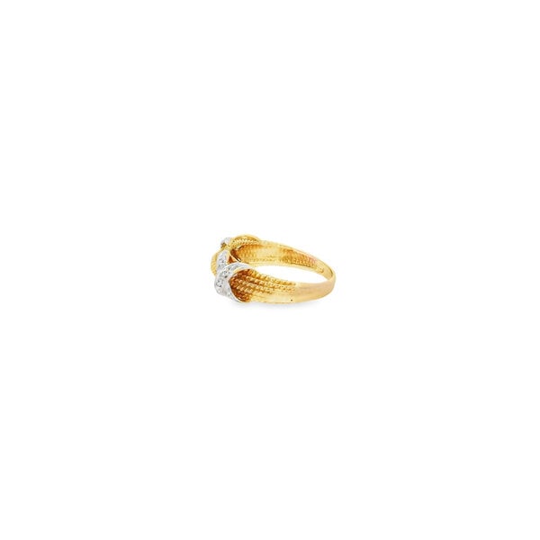 14K Yellow and White Gold Estate .15ct Diamond Rope & X Style 8mm Band Sz 7.75