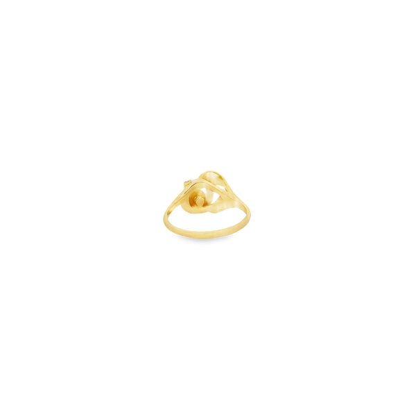 14K Yellow Gold 1970's .02ct Diamond 7.5mm Silver Freshwater Pearl Leaf Pattern Ring Size 6.75