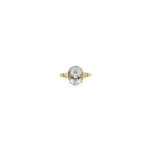 10KY Estate 3ct Oval Aqua .20ct Dia Ring Sz 6