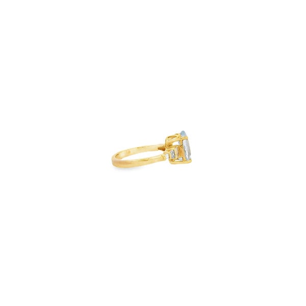 10K Yellow Gold Estate 3ct Oval Aqua .20ct Diamond Ring Size 6