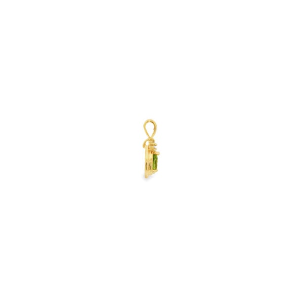 14K Yellow Gold Estate 1ct Pear Peridot .04ct Diamond Pendant 20x9mm