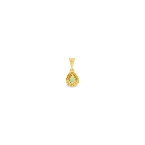 14K Yellow Gold Estate 1ct Pear Peridot .04ct Diamond Pendant 20x9mm