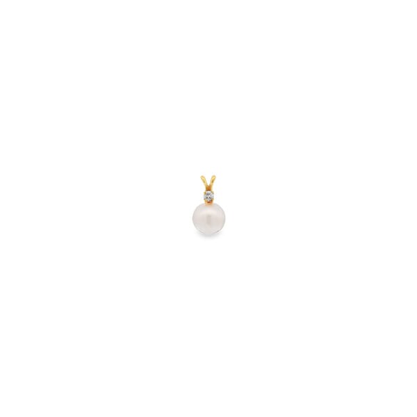 14K Yellow Gold Estate .03ct Diamond 7mm White Freshwater Pearl Pendant