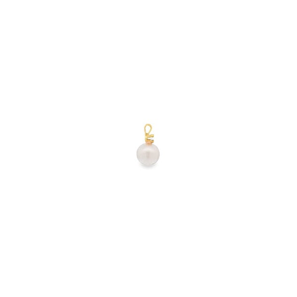 14K Yellow Gold Estate .03ct Diamond 7mm White Freshwater Pearl Pendant