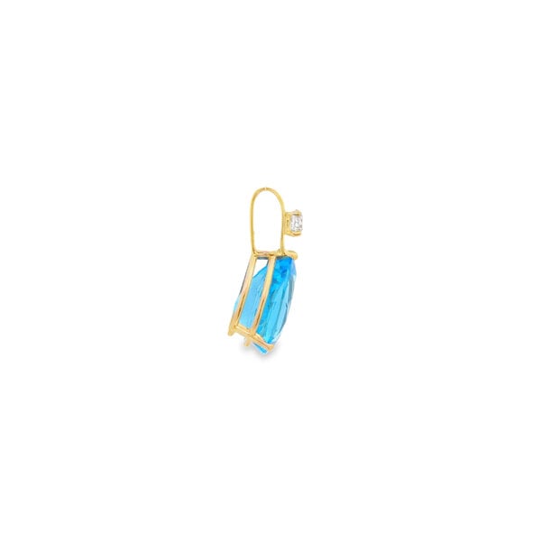 14K Yellow Gold 1970's 12.8ct Pear Blue Topaz .30ct Diamond Pendant 28x12mm