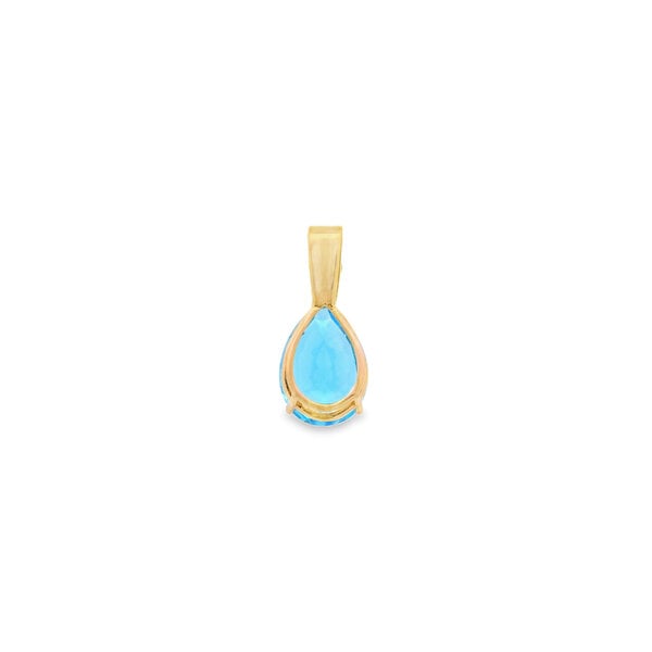 14K Yellow Gold 1970's 12.8ct Pear Blue Topaz .30ct Diamond Pendant 28x12mm
