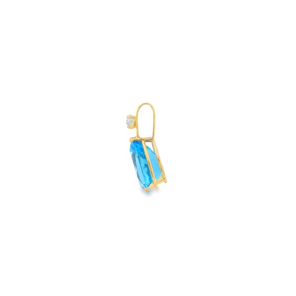 14K Yellow Gold 1970's 12.8ct Pear Blue Topaz .30ct Diamond Pendant 28x12mm