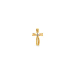 10KY 1980's .05ct Dia Ribbon Cross Pendant 22x14mm