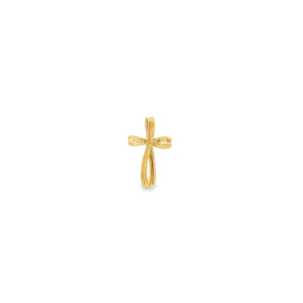 10K Yellow Gold 1980's .05ct Diamond Ribbon Cross Pendant 22x14mm