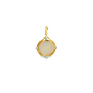 14KY Estate Carved Floral MOP .02ct Dia Disc Pendant w Enhancer Bail