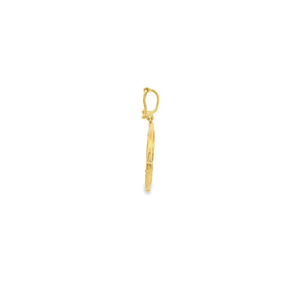 14K Yellow Gold Estate Carved Floral Mother of Pearl .02ct Diamond Disc Pendant with Enhancer Bail