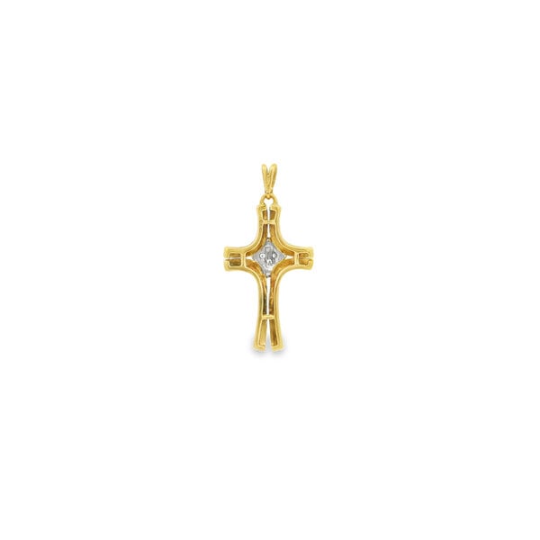 14K Yellow Gold Estate 37x18mm .07ct Diamond Split Setting Cross Pendant