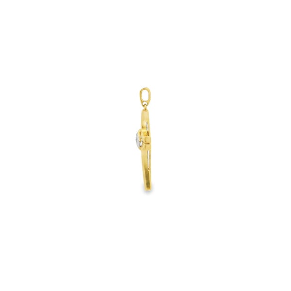 14K Yellow Gold Estate 37x18mm .07ct Diamond Split Setting Cross Pendant