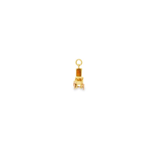 14K Yellow Gold Estate 14x11mm 3-D Baby Carriage with  Moving Wheels Charm
