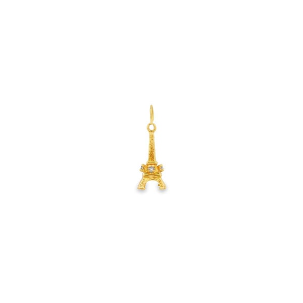14K Yellow Gold Estate .05ct Diamond Eiffel Tower Charm 21x9mm