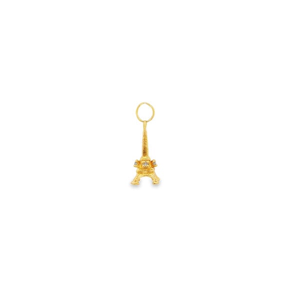 14K Yellow Gold Estate .05ct Diamond Eiffel Tower Charm 21x9mm