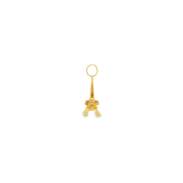 14K Yellow Gold Estate .05ct Diamond Eiffel Tower Charm 21x9mm