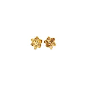 14KY GC Org Polished/Brushed Lab Diamond Magnolia Post Earrings