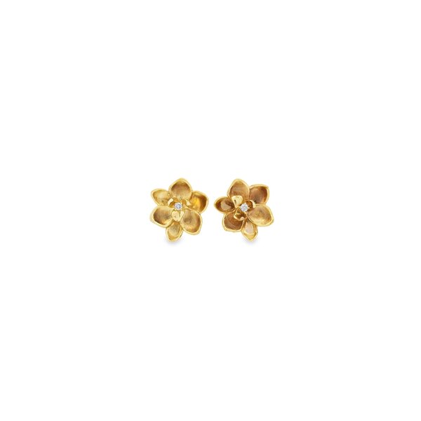 14K Yellow Gold GC Original Polished/Brushed .11ct Lab Diamond Magnolia Post Earrings