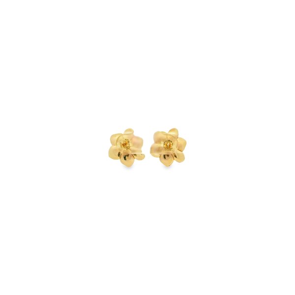 14K Yellow Gold GC Original Polished/Brushed .11ct Lab Diamond Magnolia Post Earrings