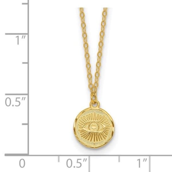14K Yellow Gold Evil Eye Disc with Cable Chain 16-18"