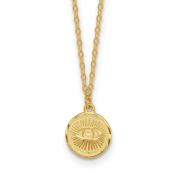 14K Yellow Gold Evil Eye Disc with Cable Chain 16-18"