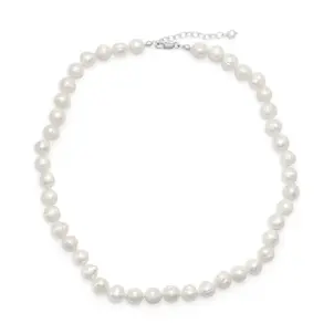 SS 8-8.5mm White Freshwater Pearl Necklace 16" + 2"