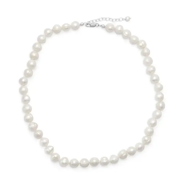 Sterling Silver 8-8.5mm White Freshwater Pearl Necklace 16" + 2"