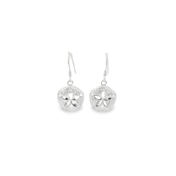 Sterling Silver Diamond Cut Matte Sand Dollar Dangle Earrings