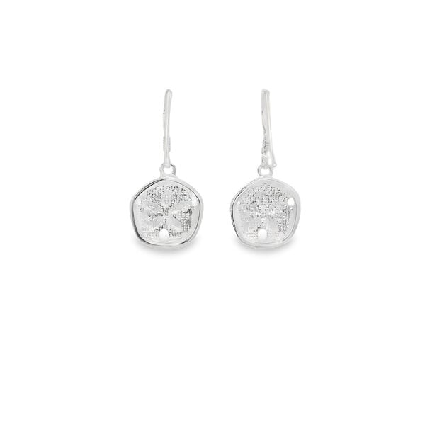 Sterling Silver Diamond Cut Matte Sand Dollar Dangle Earrings