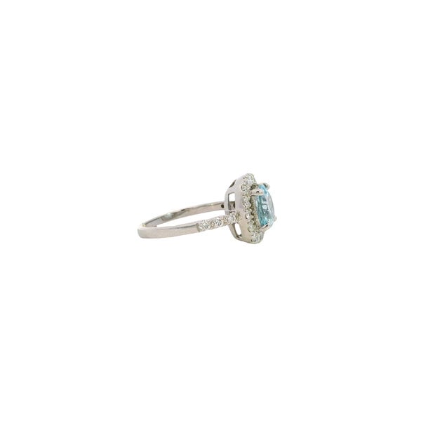 14K White Gold 1.59ct Round Aqua .50ct Diamond Ring Size 6.5