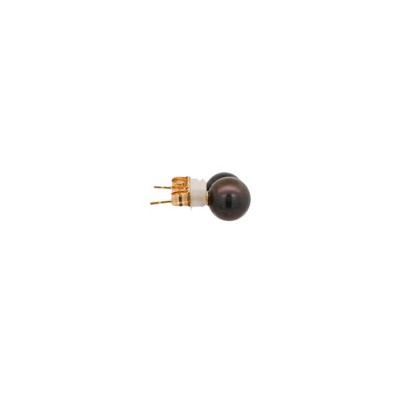 14K Yellow Gold 7-7.5mm Black Freshwater Pearl Post Earrings