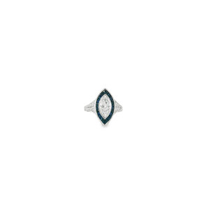 14KW 1.14ct MQ Lab Dia 1.65ct Sapp Art Deco Inspired Ring Sz 6.5