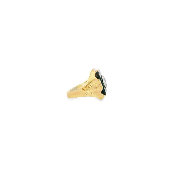 10K Yellow Gold 1940's .04ct Diamond 13x11mm Black Onyx Etched Ring Size 9